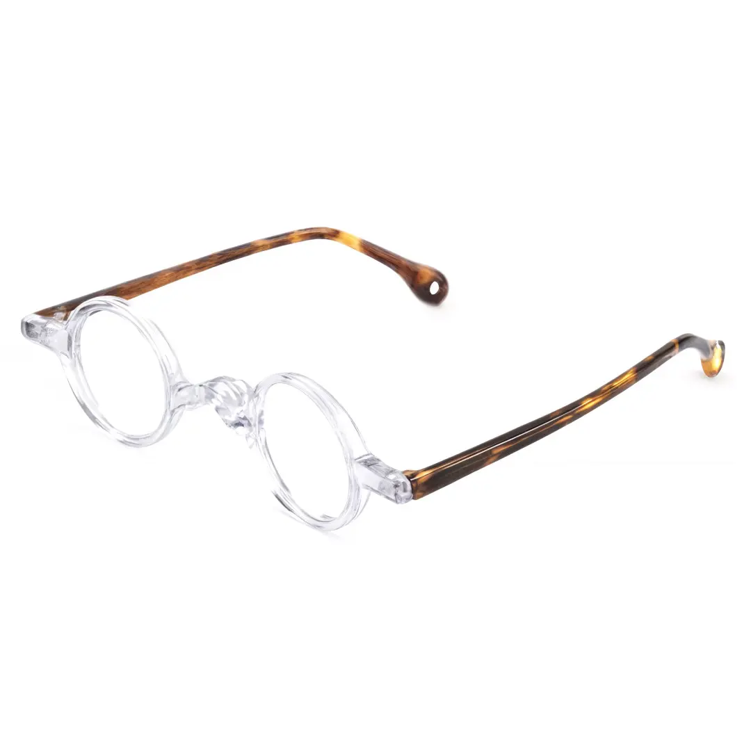 Angle view of Waye vintage round acetate eyeglasses in clear. SPU: RA0402411
