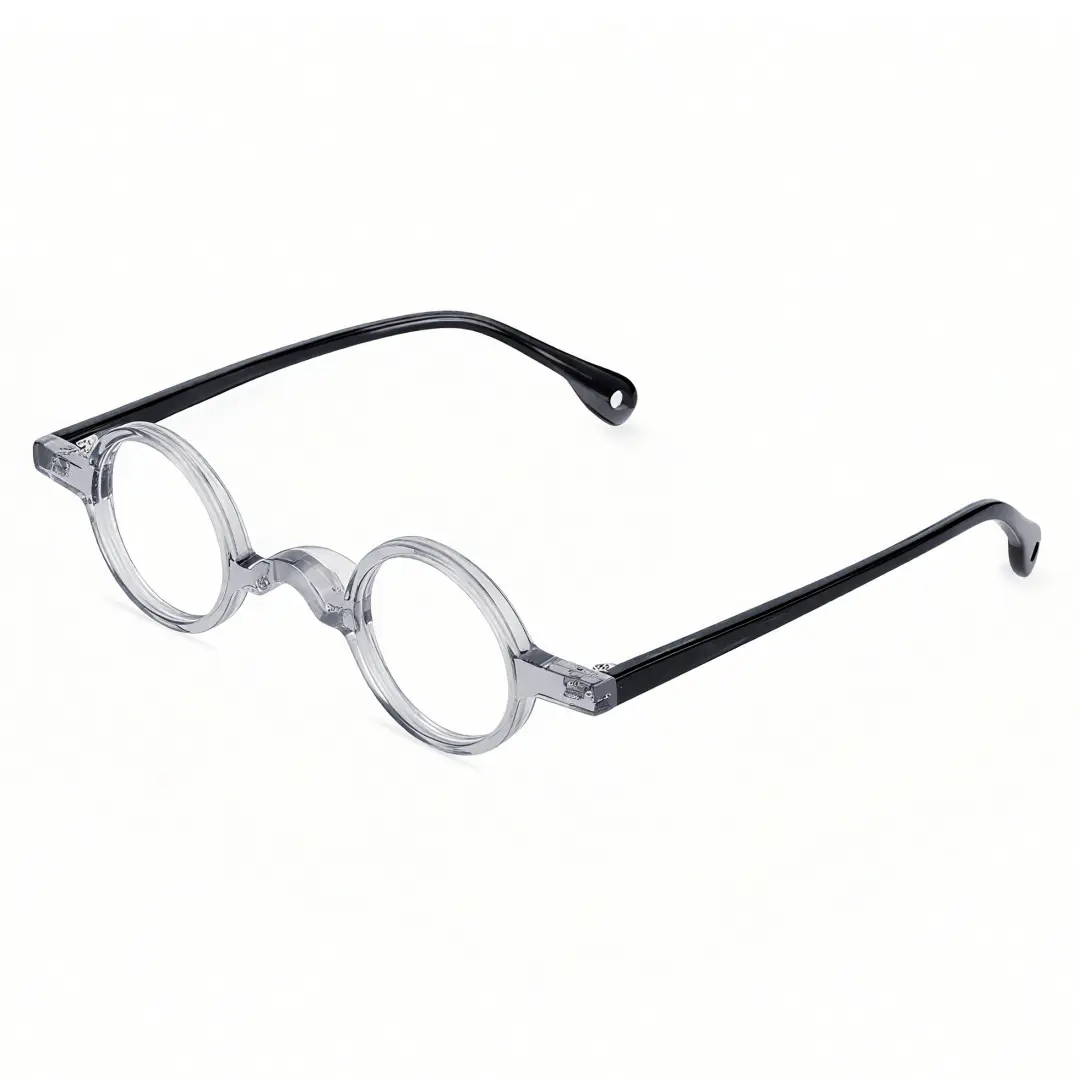 Angle view of Waye vintage round acetate eyeglasses in grey. SPU: RA0402411