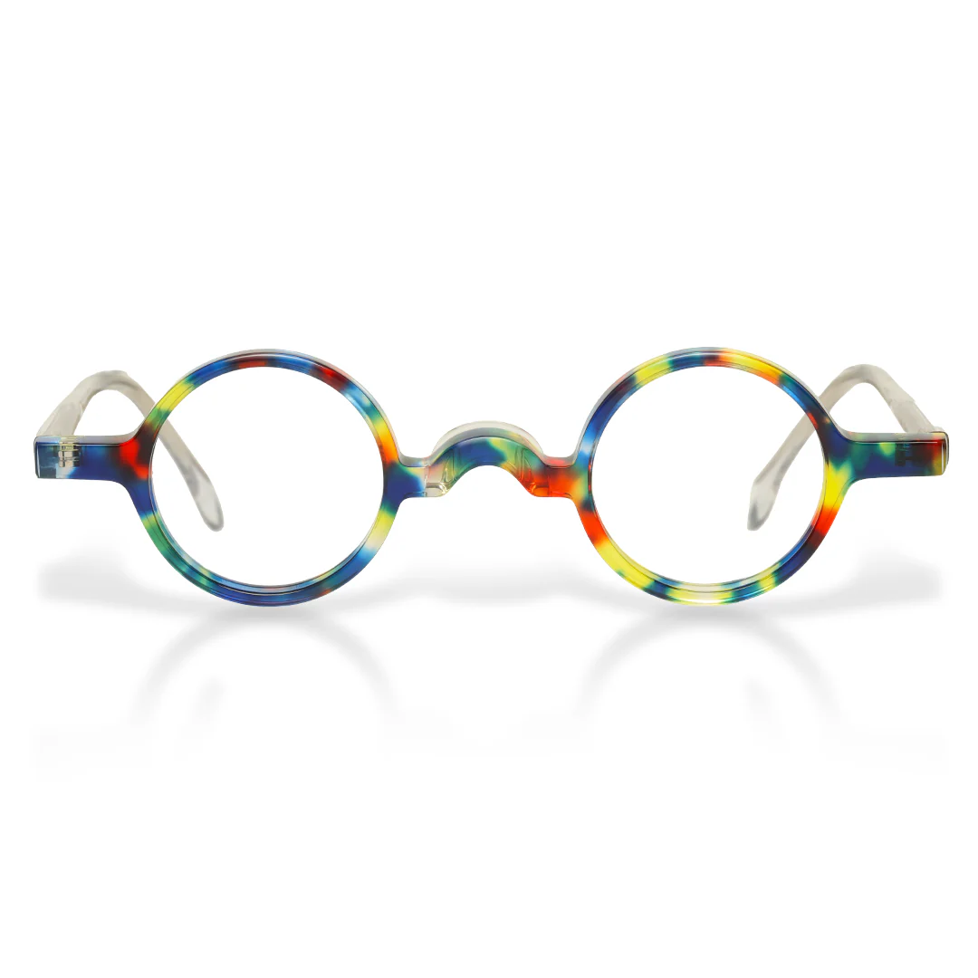 Front view of Waye vintage round acetate eyeglasses in multicolor. SPU: RA0402411
