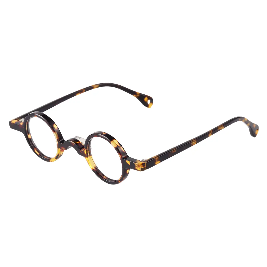 Angle view of Waye vintage round acetate eyeglasses in tortoise. SPU: RA0402411