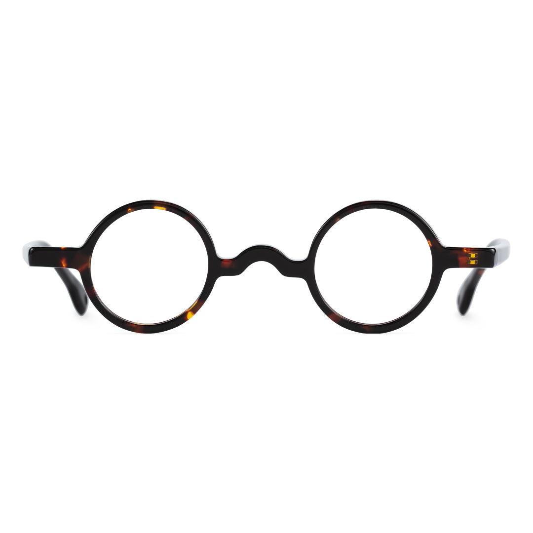 Front view of Waye vintage round acetate eyeglasses in tortoise. SPU: RA0402411