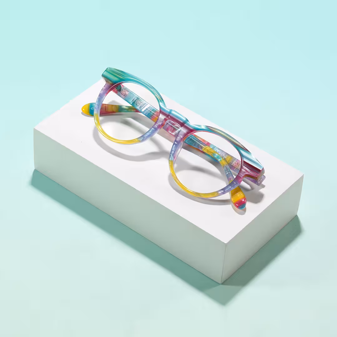 Scene view of Moxie colorful round acetate eyeglasses RA0402605 in multicolor