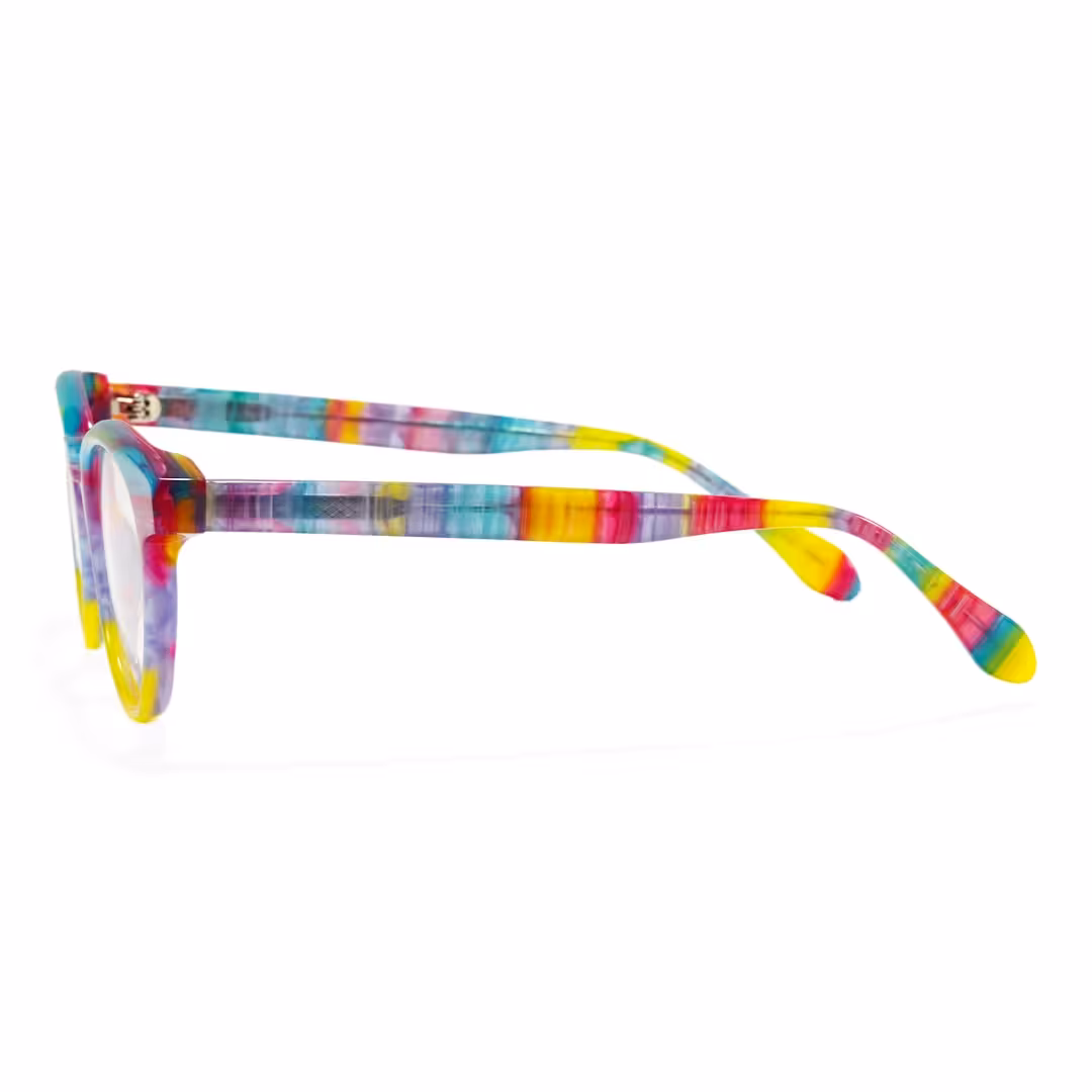 Side view of Moxie colorful round acetate eyeglasses RA0402605 in multicolor