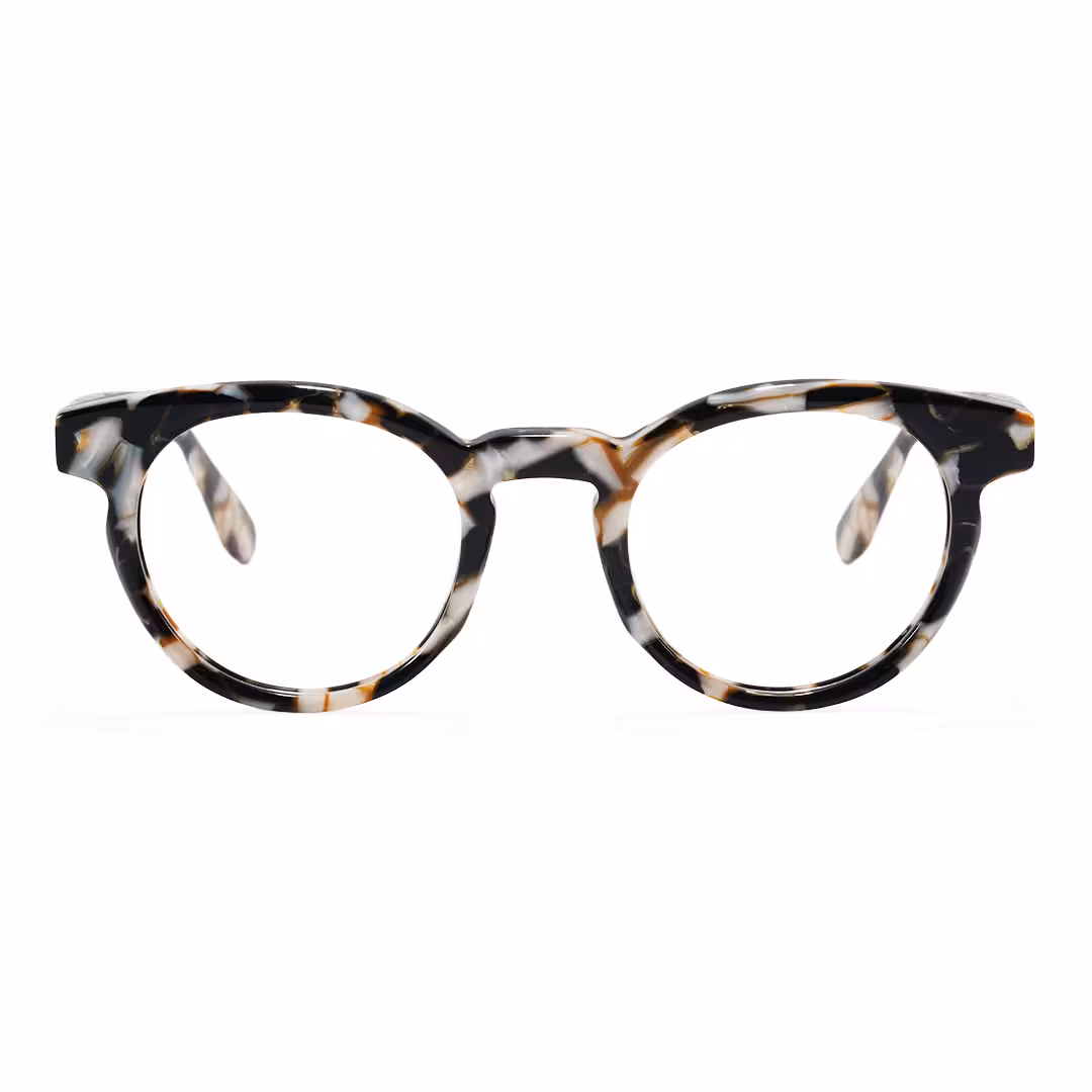Front view of Moxie colorful round acetate eyeglasses RA0402605 in tortoise