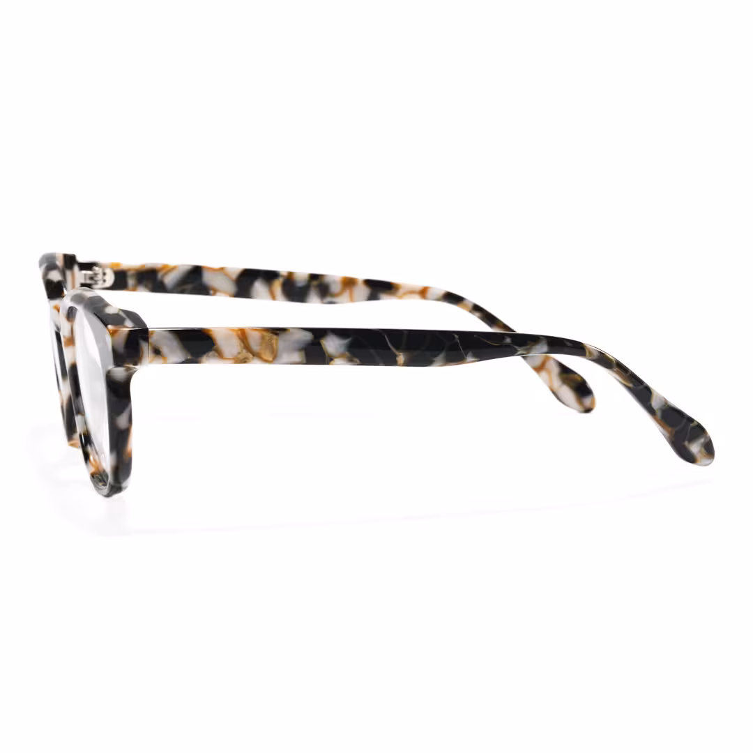 Side view of Moxie colorful round acetate eyeglasses RA0402605 in tortoise