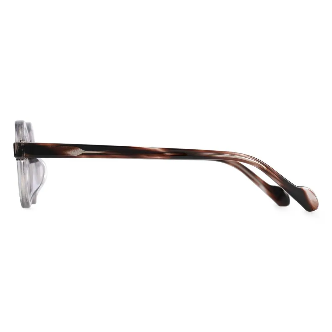 Side view of Bred vintage round acetate eyeglasses RA0412302 in clear