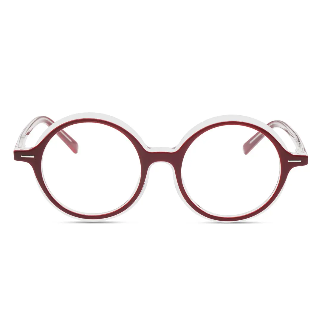 Front view of Nowt round acetate eyeglasses RA0562302 in red