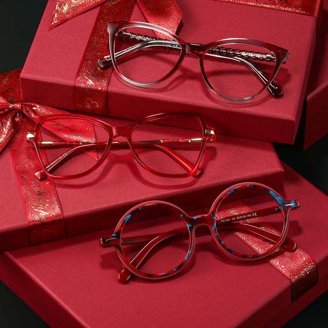 Set view of Nowt nerd round acetate eyeglasses RA0562302 in red tortoise