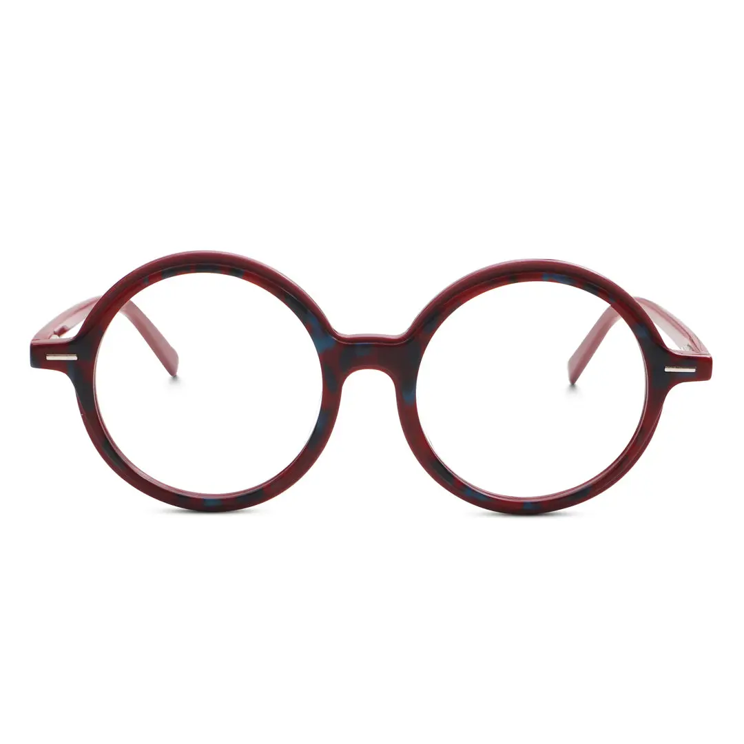 Front view of Nowt round acetate eyeglasses RA0562302 in red tortoise