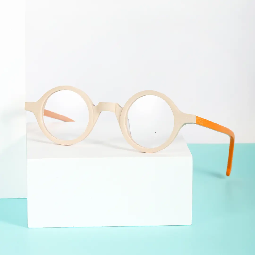 Scene view of Rich round acetate eyeglasses RA0572302 in beige