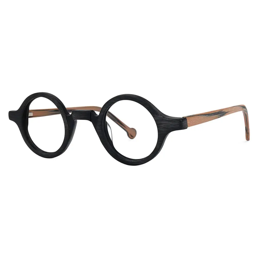 Angle view of Rich round acetate eyeglasses RA0572302 in black