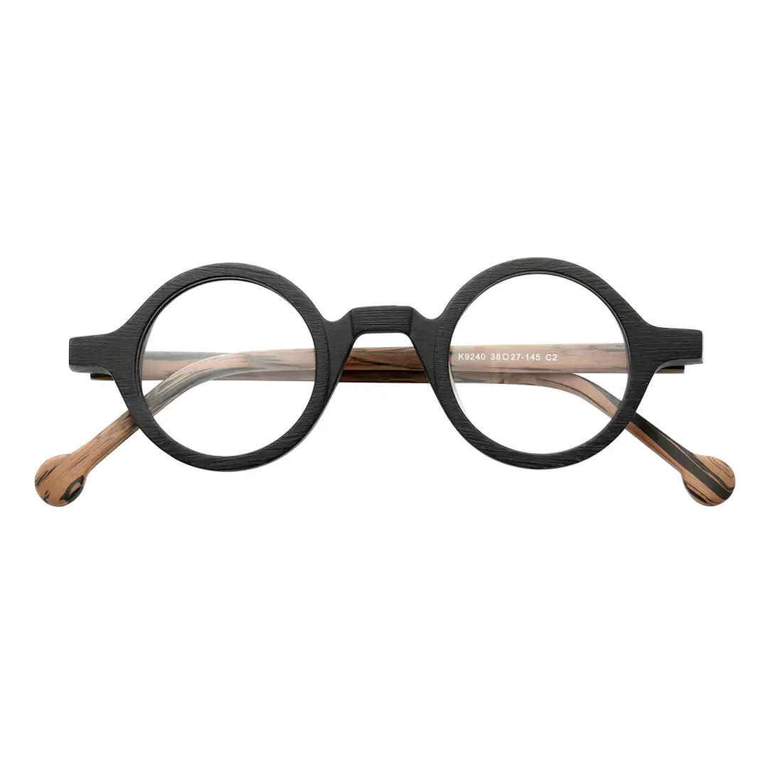 Front folded view of Rich round acetate eyeglasses RA0572302 in black