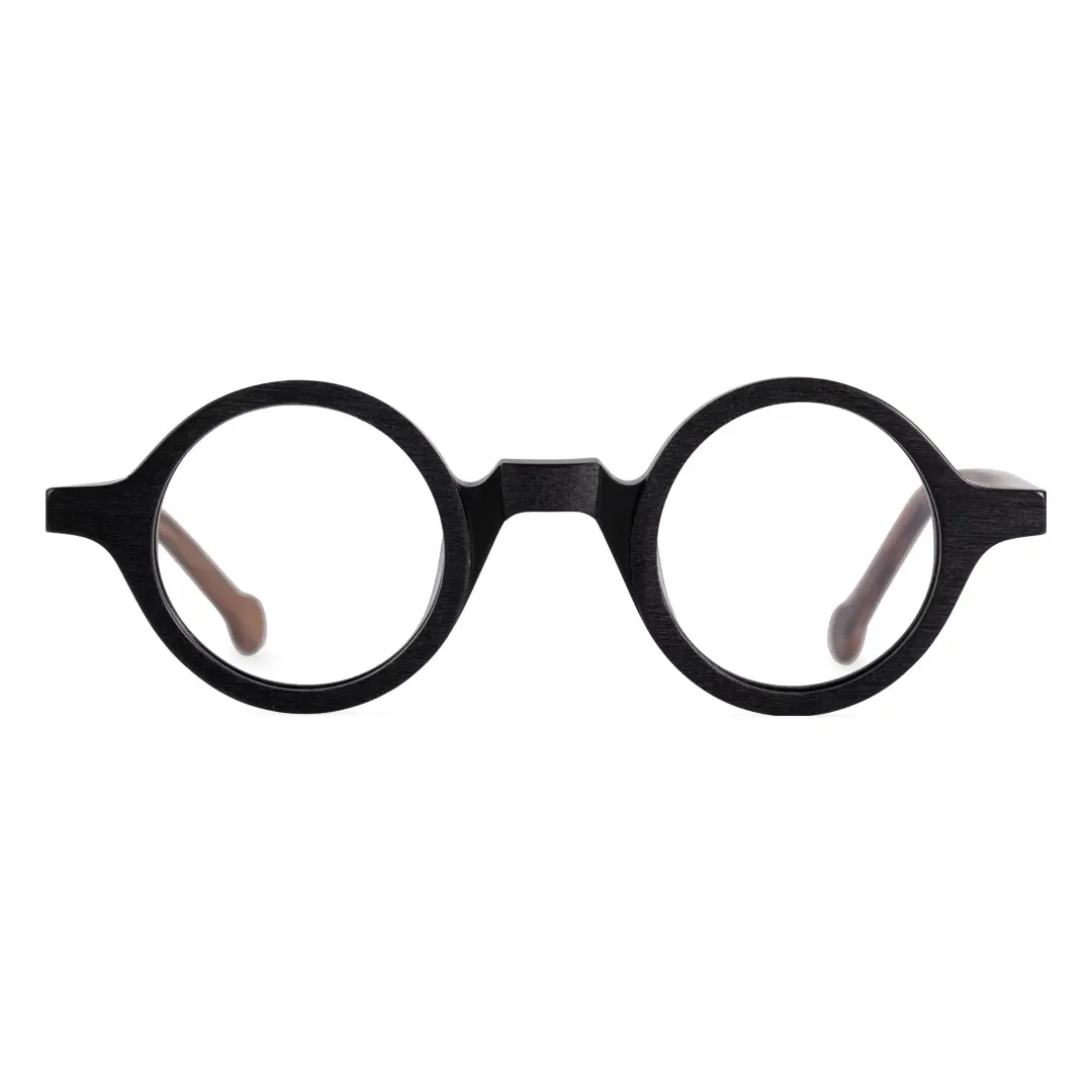 Front view of Rich vintage round acetate eyeglasses RA0572302 in black