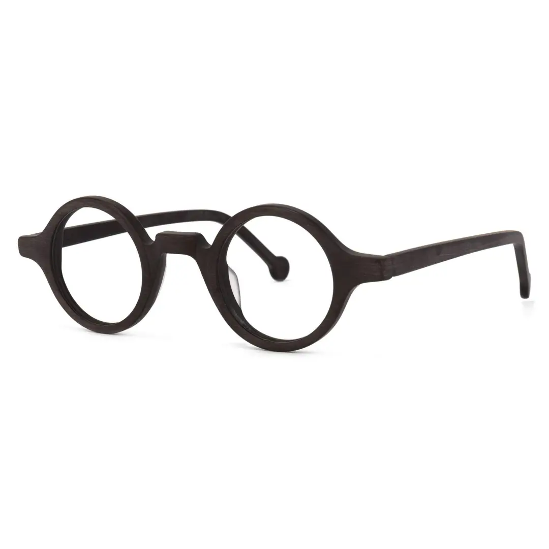 Angle view of Rich round acetate eyeglasses RA0572302 in brown