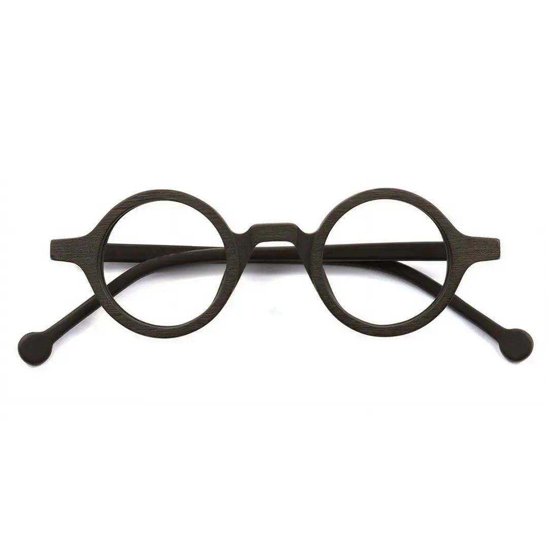 Front folded view of Rich vintage round acetate eyeglasses in brown. SPU: RA0572302