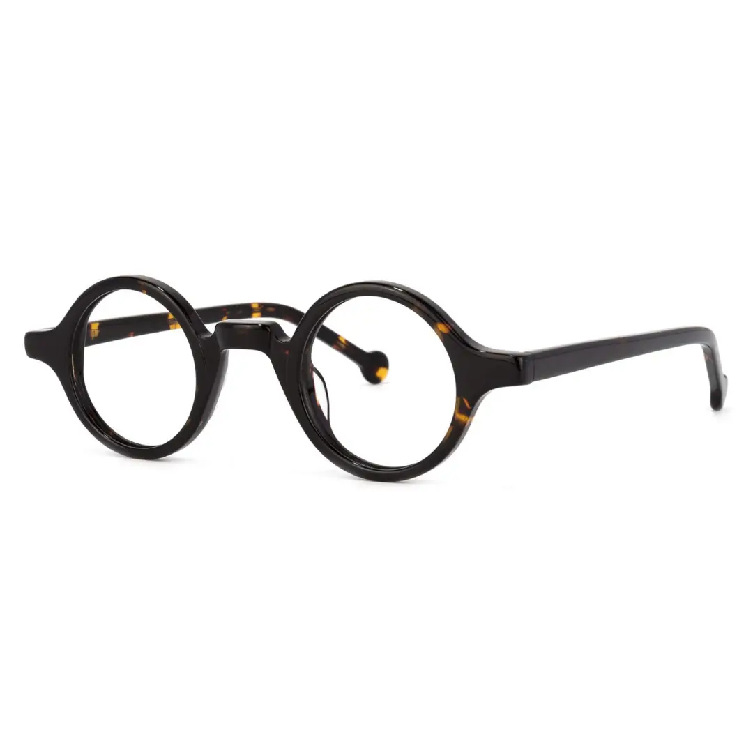 Angle view of Rich round acetate eyeglasses RA0572302 in tortoise