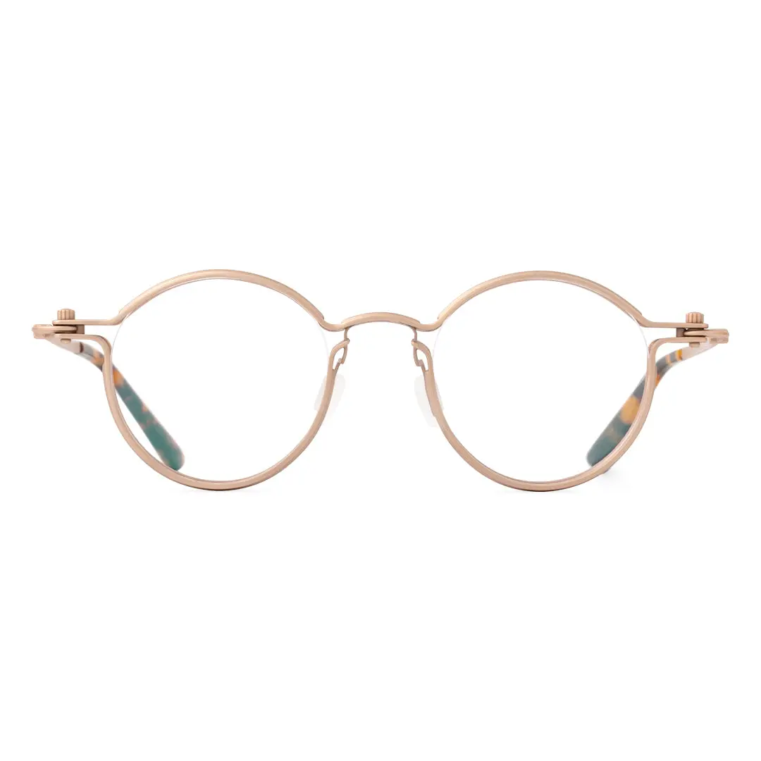 Front view of Gulfport steampunk round metal eyeglasses RM0042208 in gold