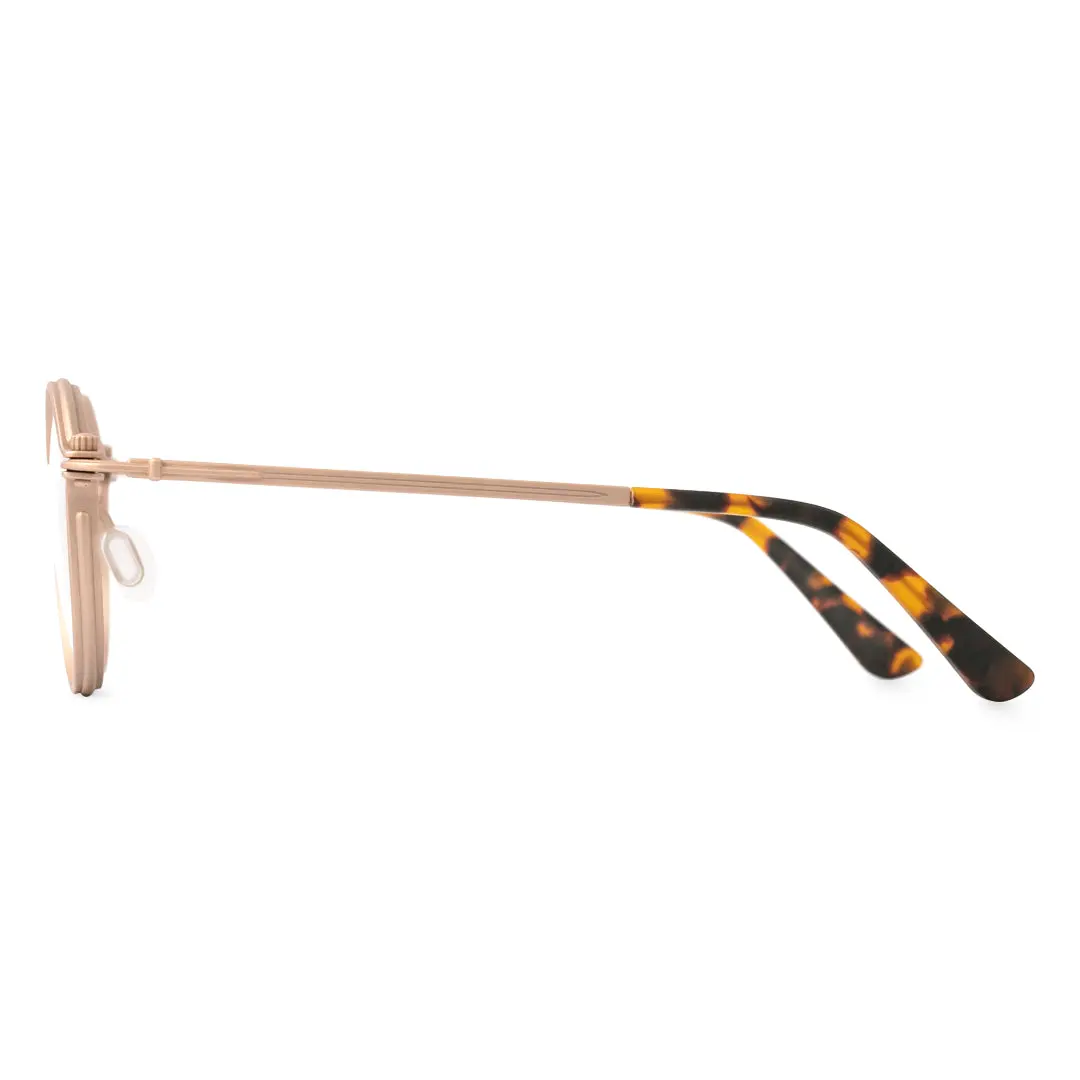 Side view of Gulfport steampunk round metal eyeglasses in gold. SPU: RM0042208