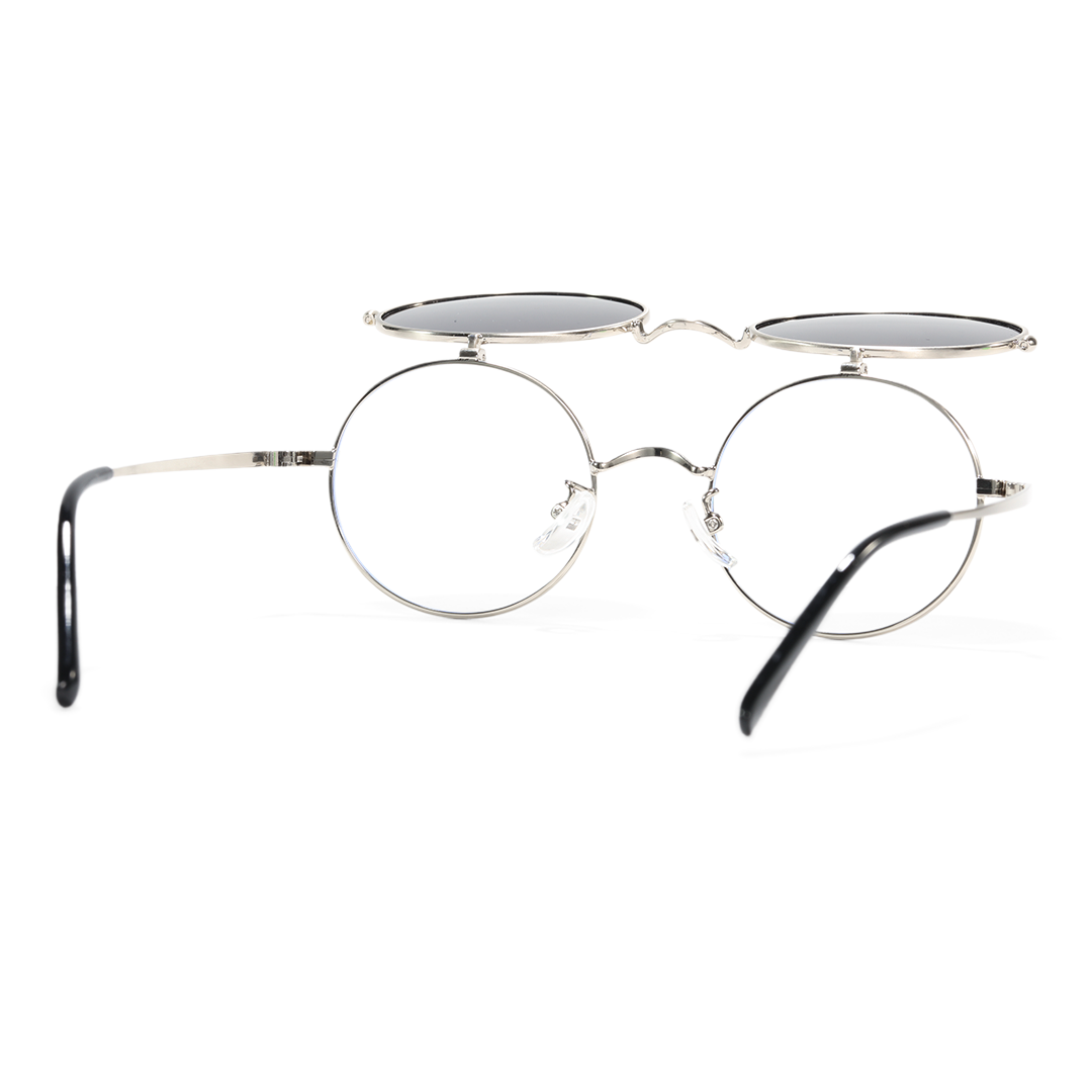 Back view of Noe round metal flip-up eyeglasses RM0042601 in silver
