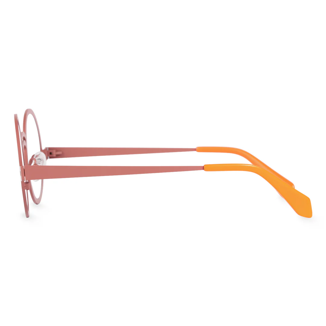 Side view of Carnelian round metal eyeglasses RM0052406 in pink