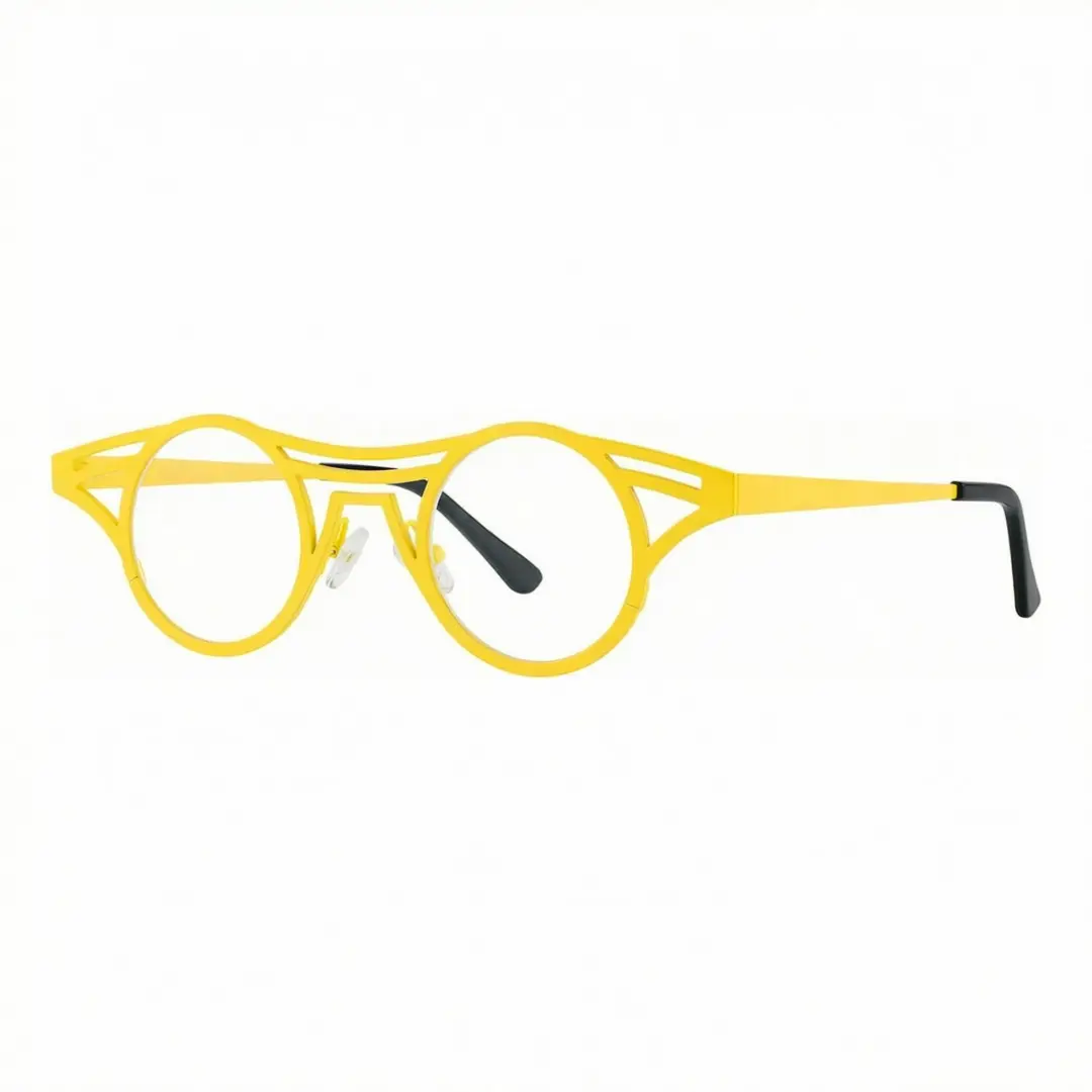 Angle view of Cain geometric metal eyeglasses RM0072212 in yellow