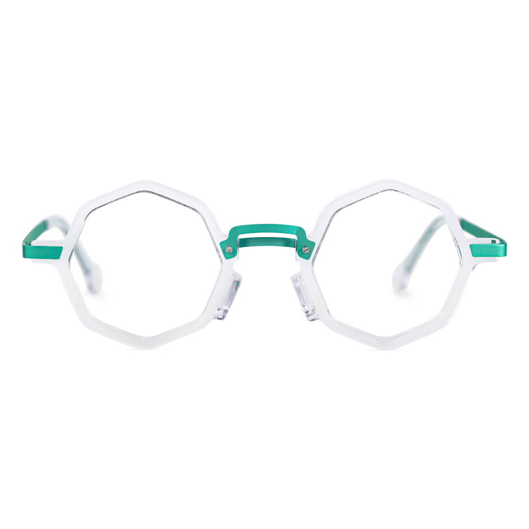 Front view of Barrett geometric acetate eyeglasses RM0072401 in green
