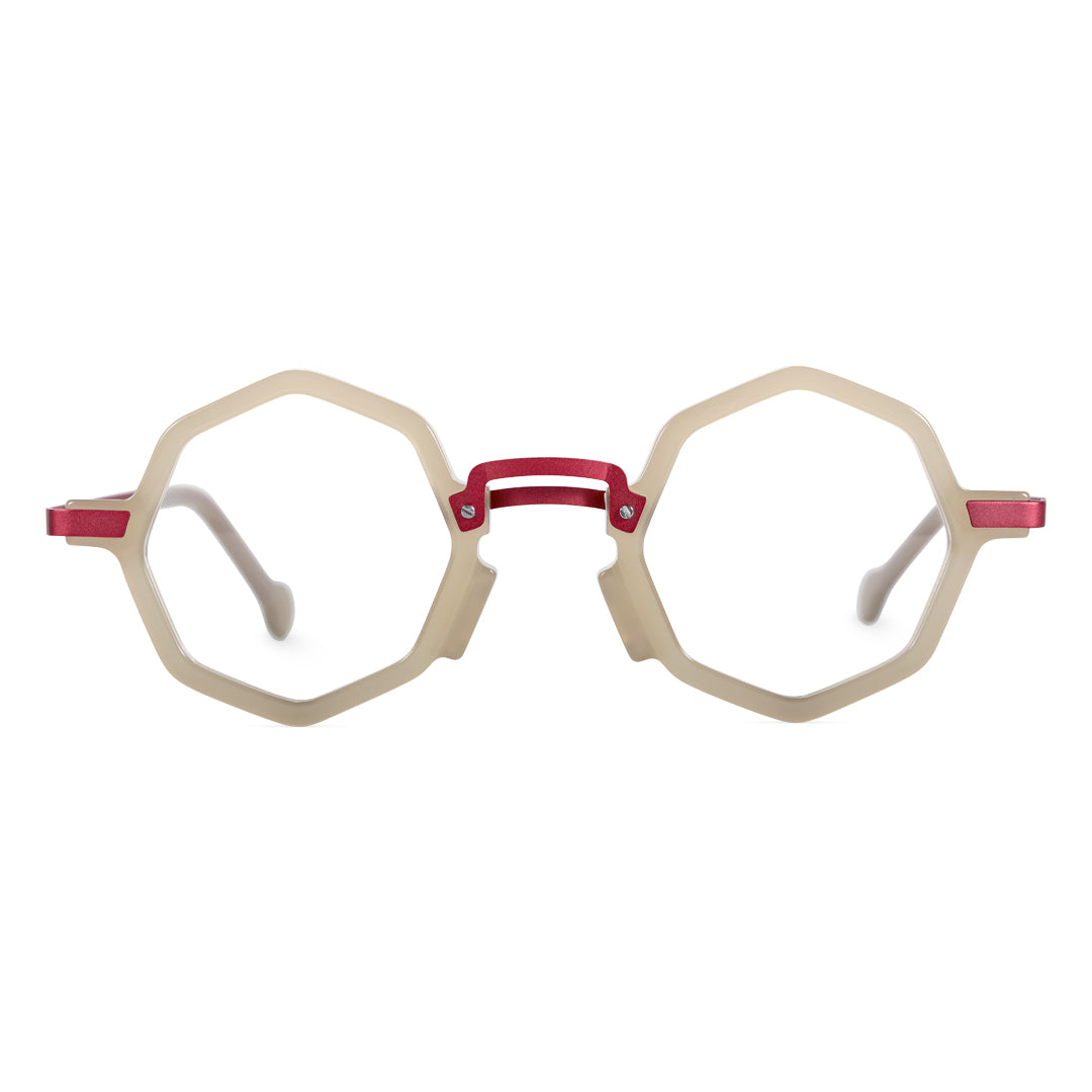 Front view of Barrett geometric acetate eyeglasses RM0072401 in red