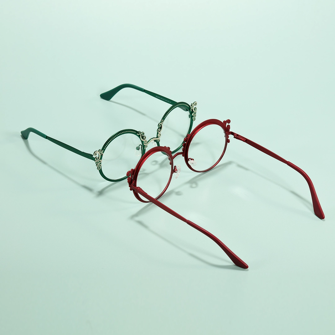 Scene view of Camilla vintage round metal eyeglasses RM0072601 in red
