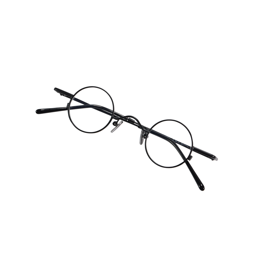 Front folded view of Yezy john lennon round metal eyeglasses RM0082308 in black