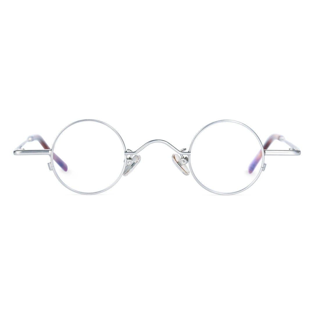 Front view of Yezy john lennon round metal eyeglasses RM0082308 in silver