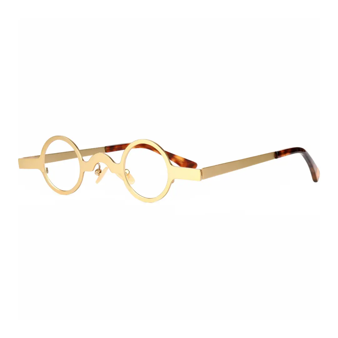 Angle view of Crew vintage round metal eyeglasses RM0122404 in gold