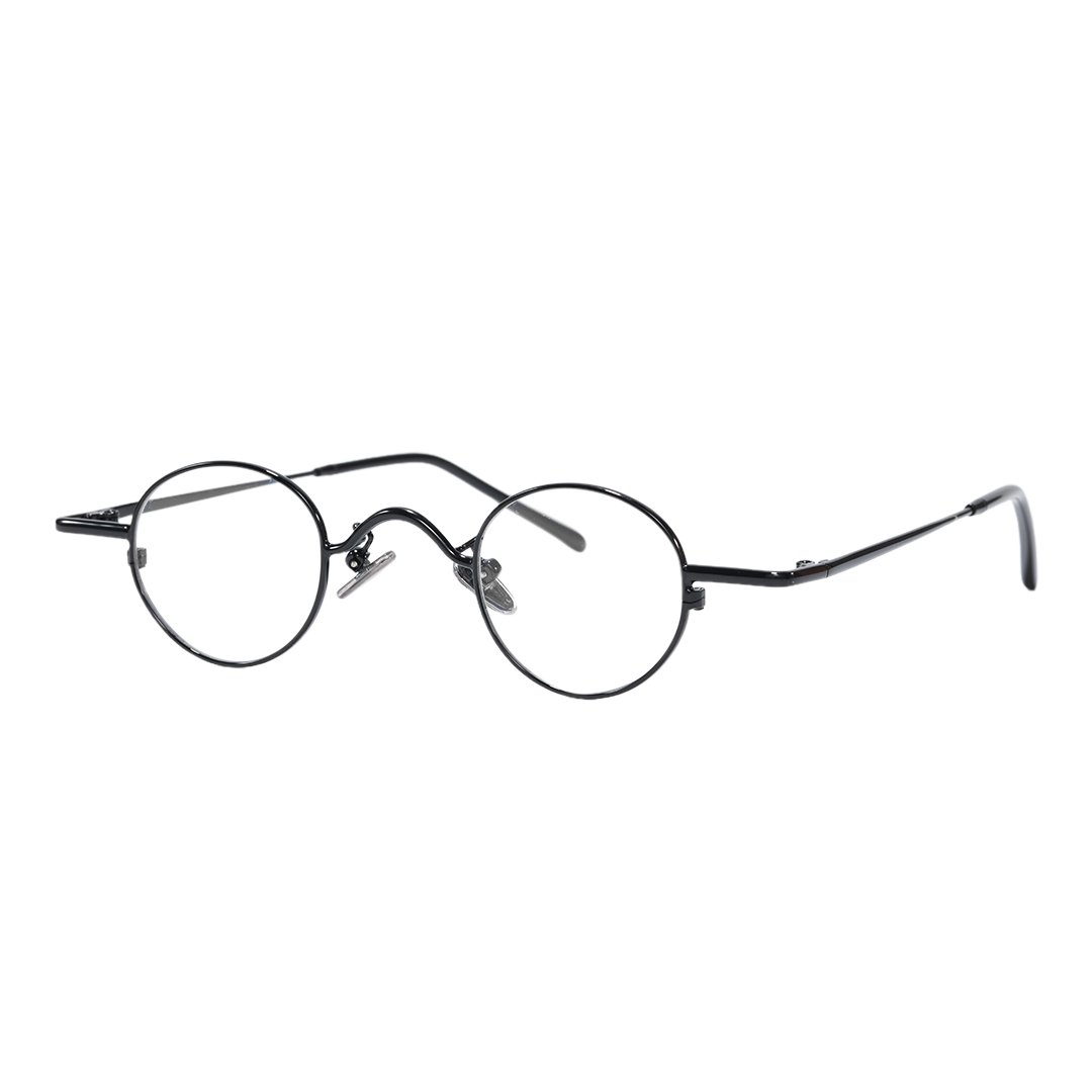 Angle view of Cory round metal eyeglasses RM0202601 in black