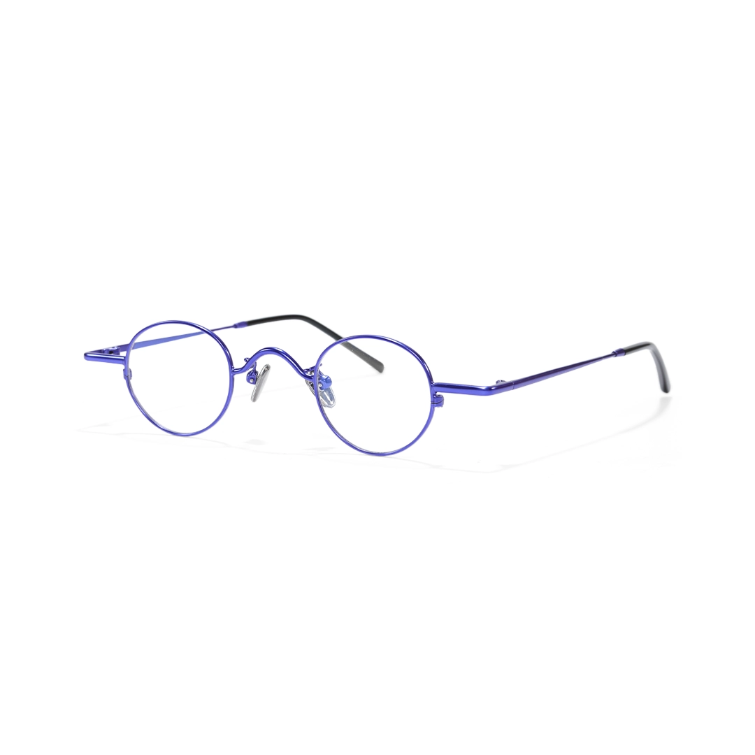 Angle view of Cory round metal eyeglasses RM0202601 in purple