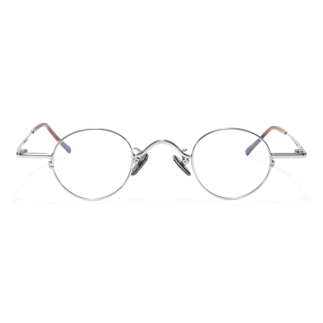 Front view of Cory round metal eyeglasses RM0202601 in silver