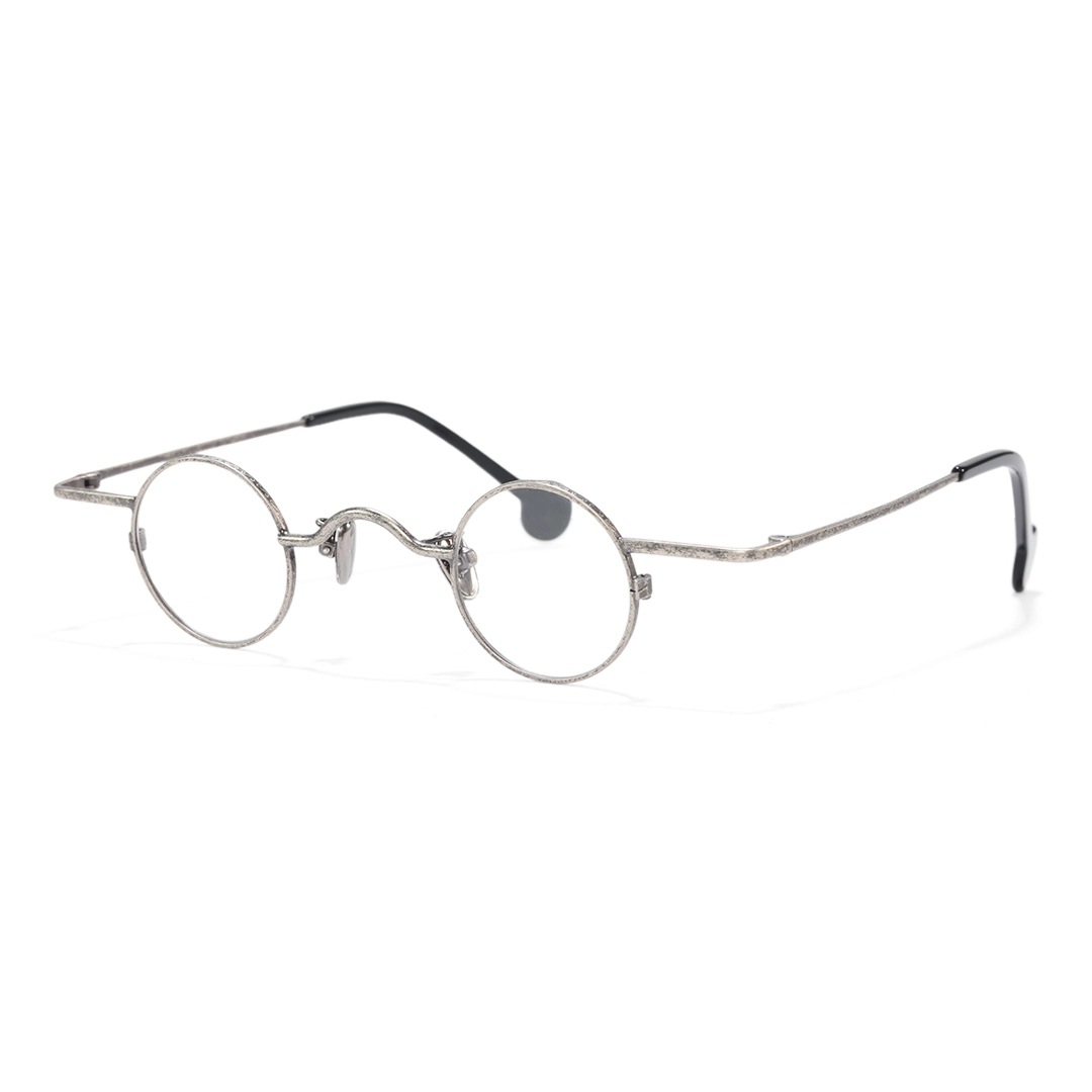 Angle view of Xen vintage round metal eyeglasses RM0242601 in silver