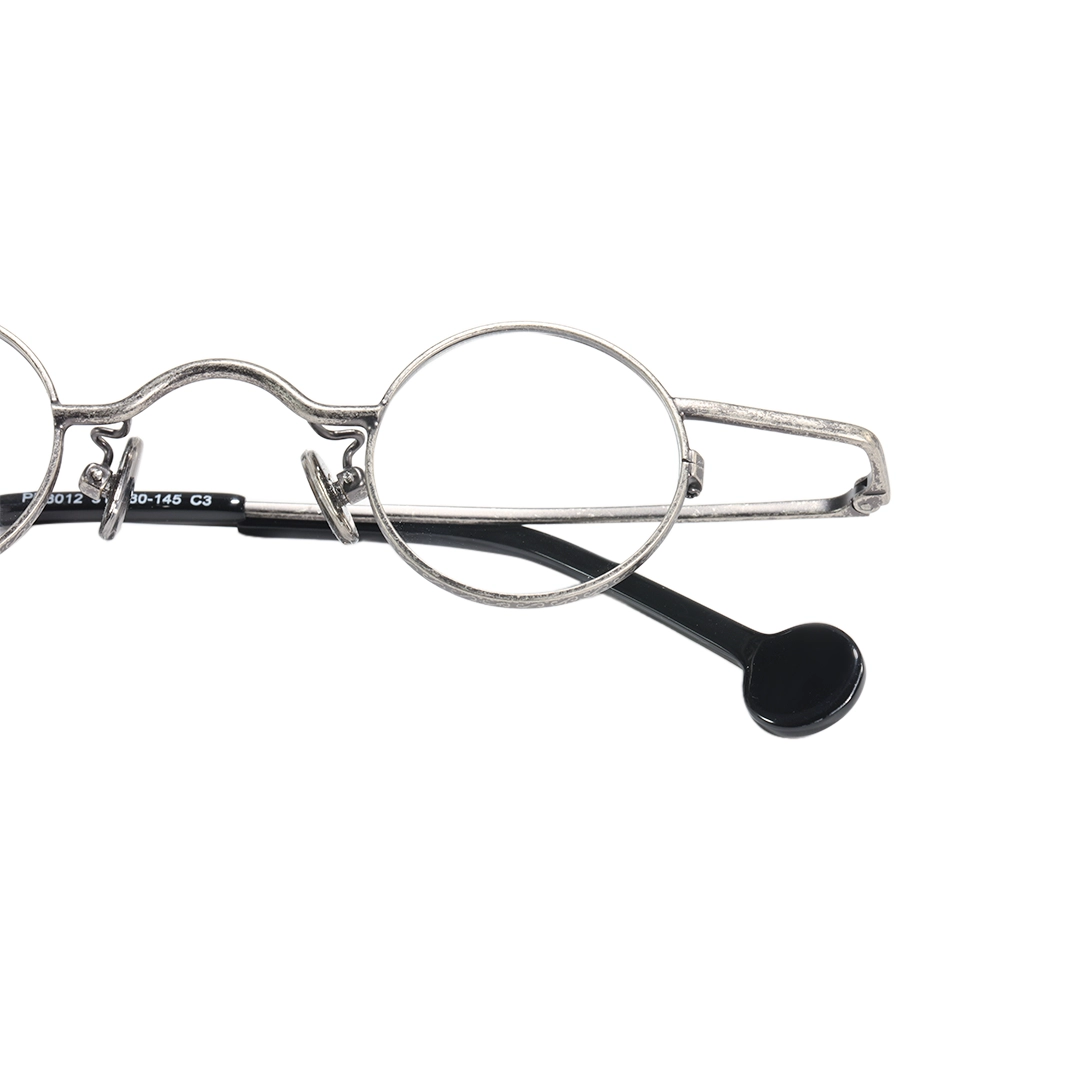 Frame detail view of Xen vintage round metal eyeglasses RM0242601 in silver