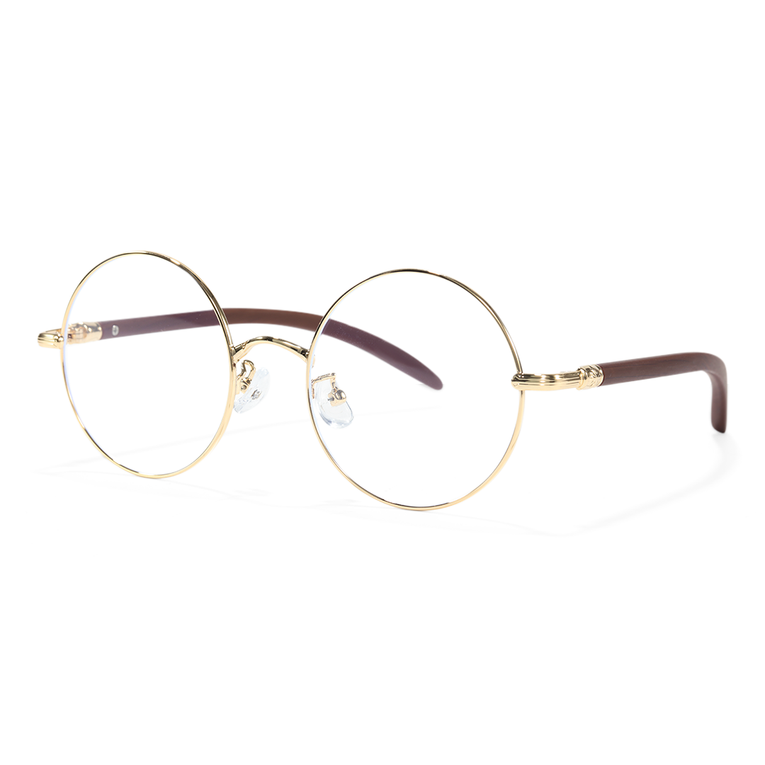 Angle view of Sivigny round metal eyeglasses RM0302407 in gold