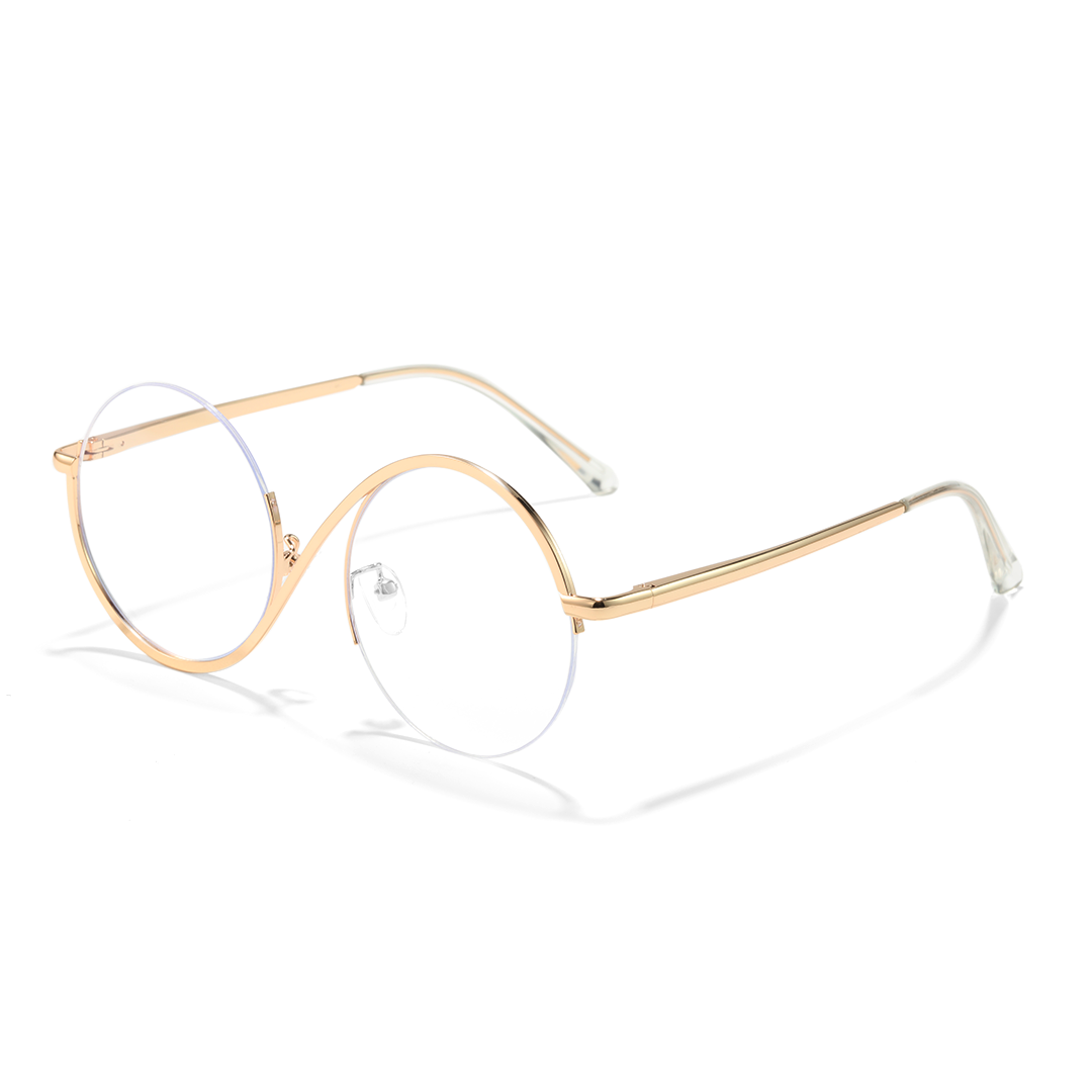 Angle view of Wicked round metal eyeglasses RM0332412 in gold