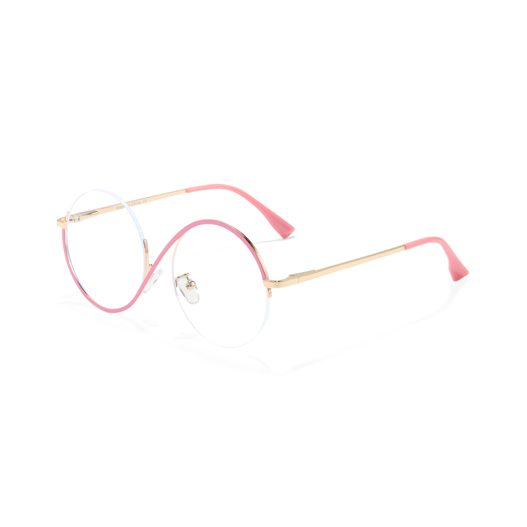 Angle view of Wicked round metal eyeglasses RM0332412 in pink