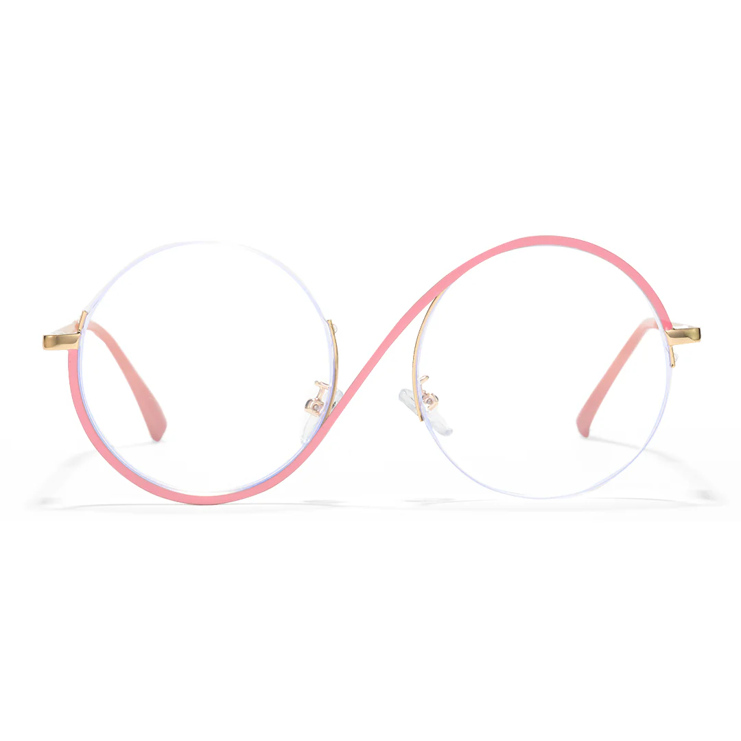 Front view of Wicked round metal eyeglasses RM0332412 in pink