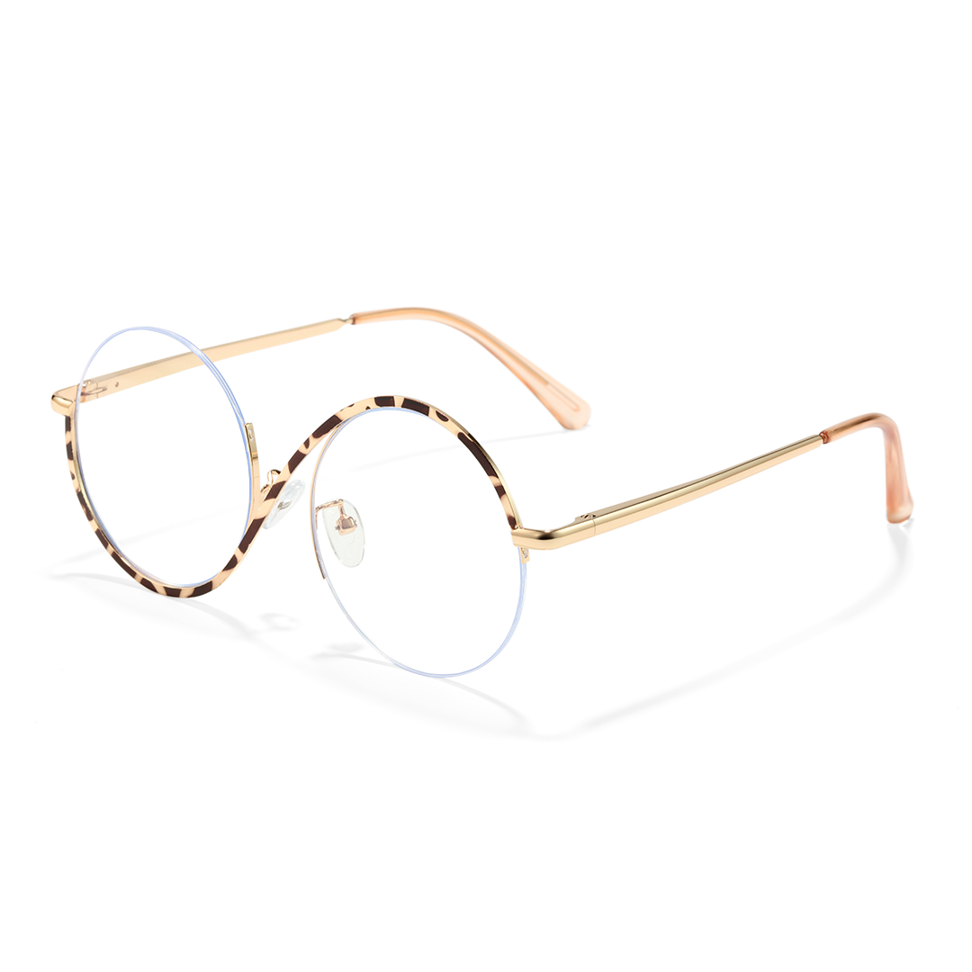 Angle view of Wicked round metal eyeglasses RM0332412 in tortoise
