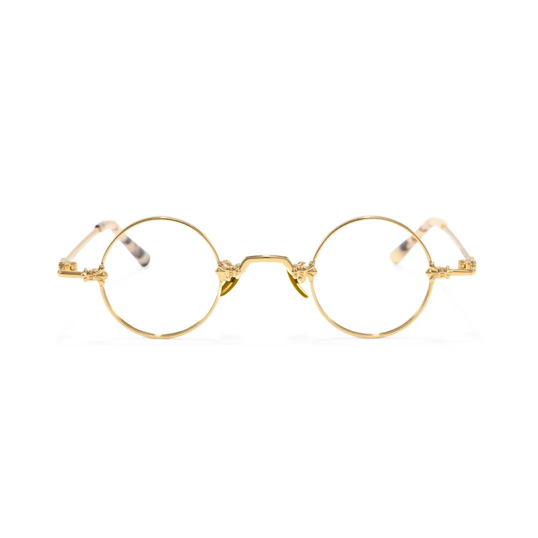 Front view of Eddie john lennon round metal eyeglasses RM0352505 in gold