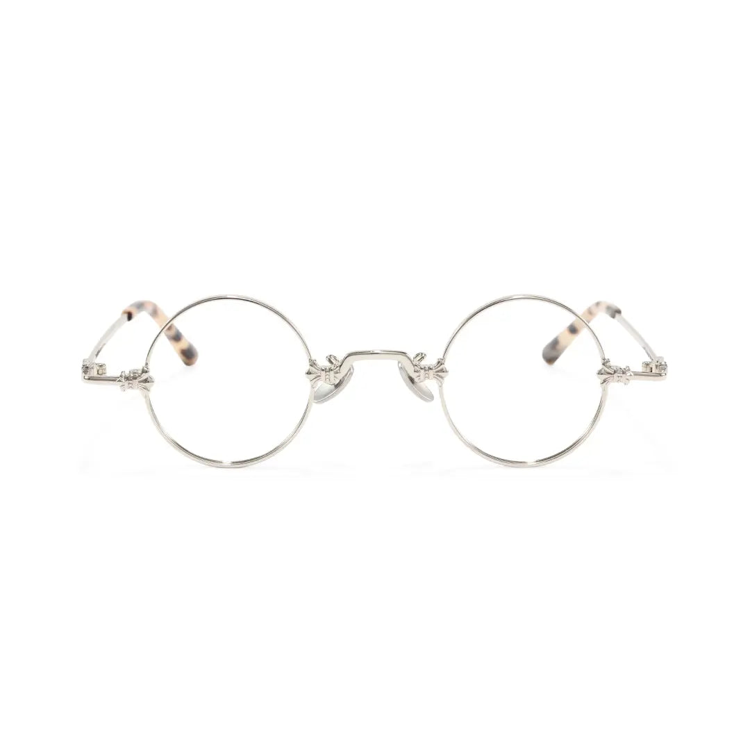 Front view of Eddie john lennon round metal eyeglasses RM0352505 in silver