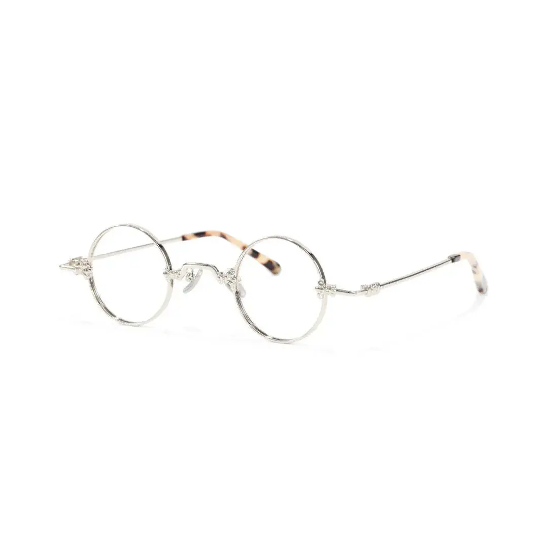 Angle view of Eddie round metal eyeglasses RM0352505 in silver