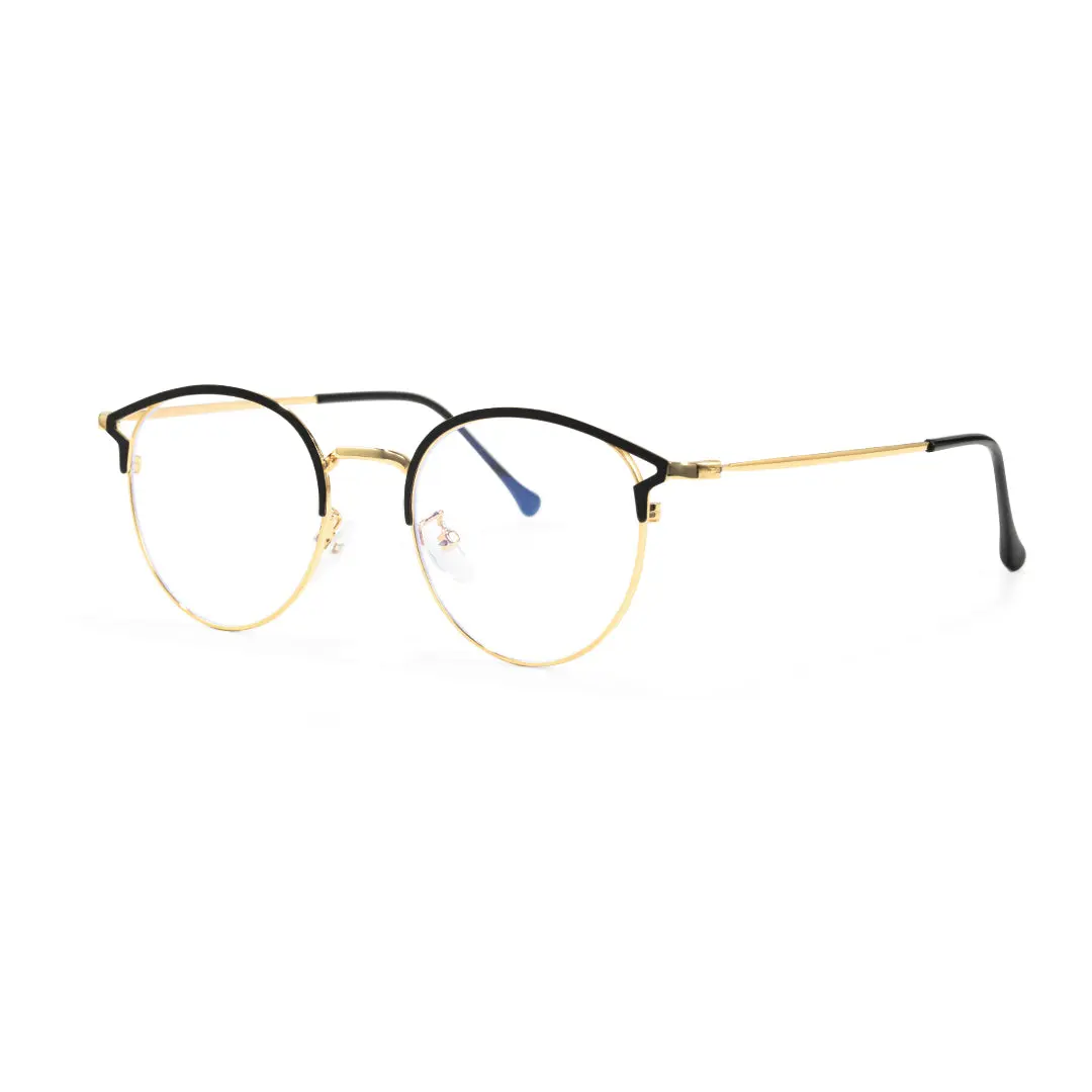 Angle view of Haya round metal eyeglasses RM0462504 in gold