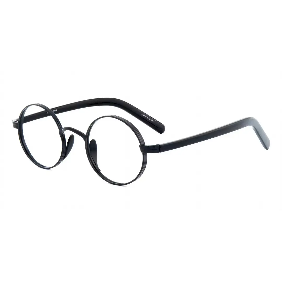 Angle view of Sam vintage round metal eyeglasses RM0592302 in black
