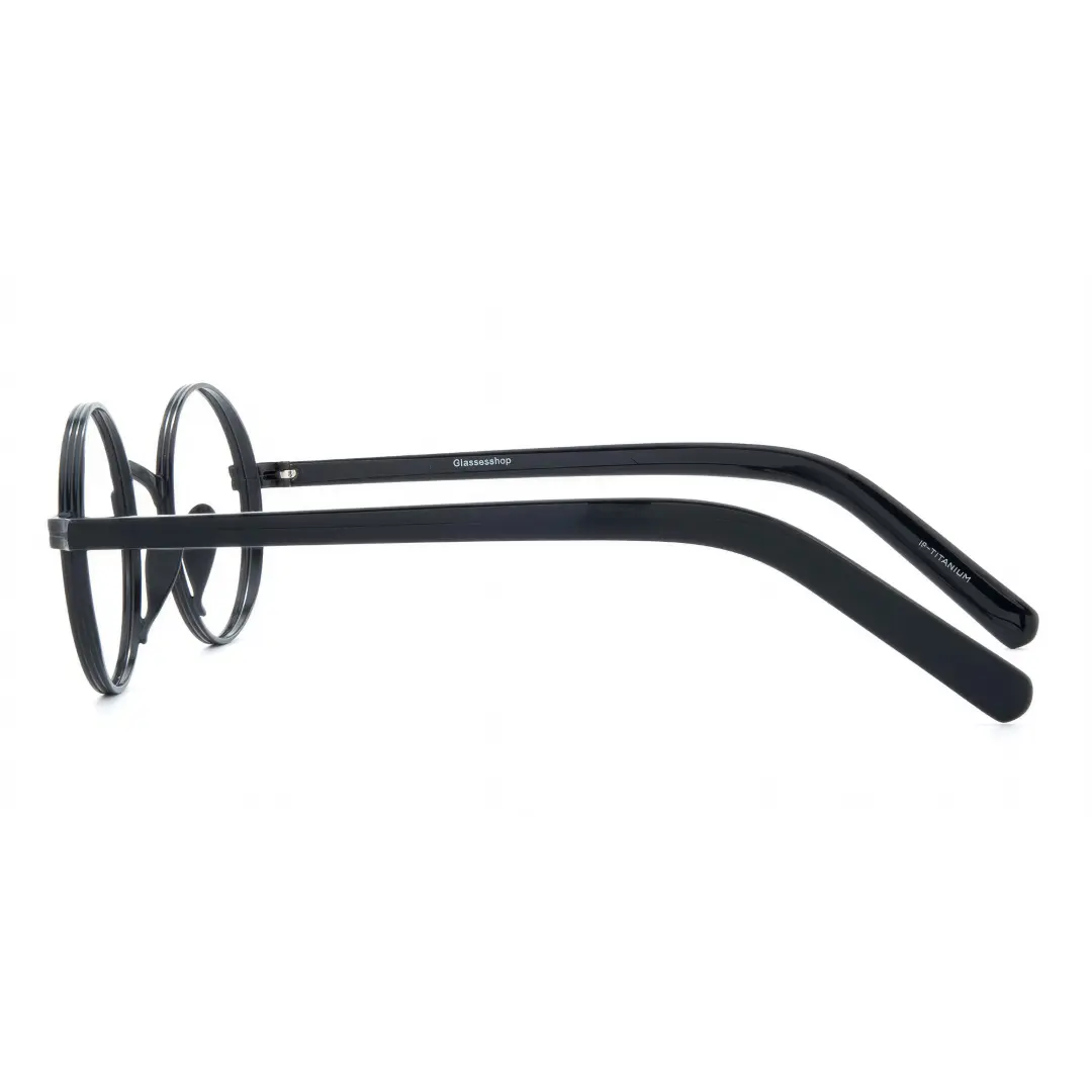 Side view of Sam vintage round metal eyeglasses RM0592302 in black