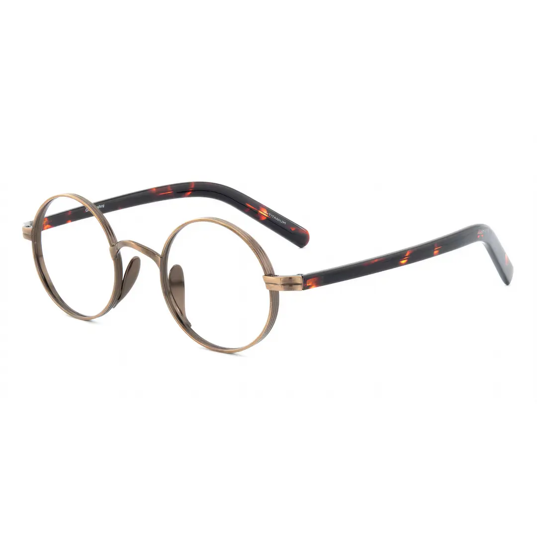 Angle view of Sam round metal eyeglasses RM0592302 in bronze