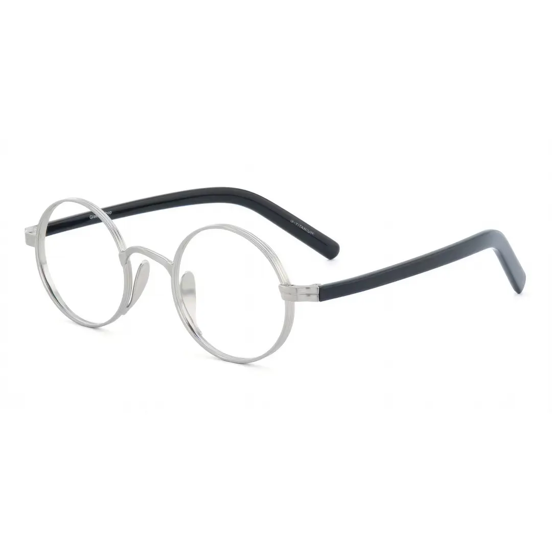 Angle view of Sam round metal eyeglasses RM0592302 in grey