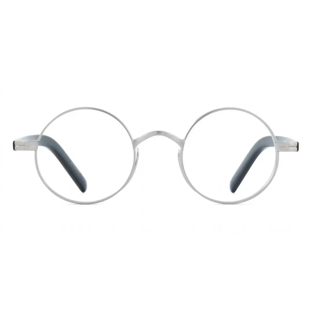 Front view of Sam round metal eyeglasses RM0592302 in grey
